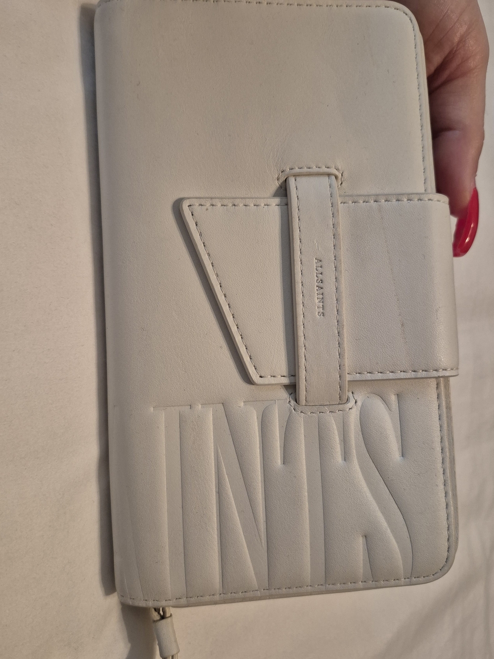 All Saints NINA White Leather Zip Wallet Clutch